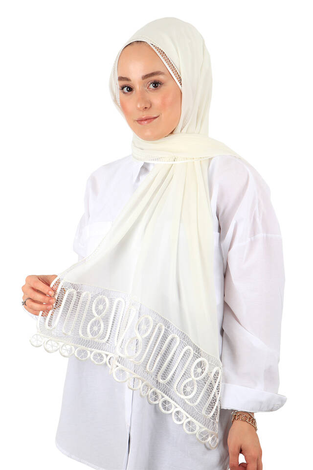 White Handcrafted Lace Angles Scarf - 2