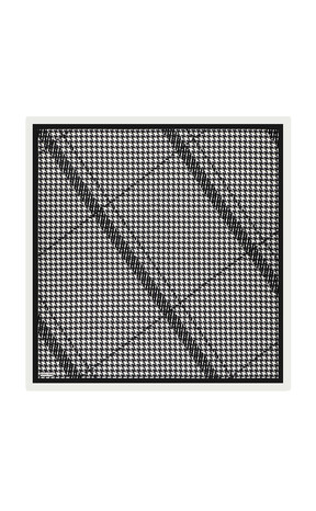 White Line Houndstooth Pattern Twill Silk Square Scarf 