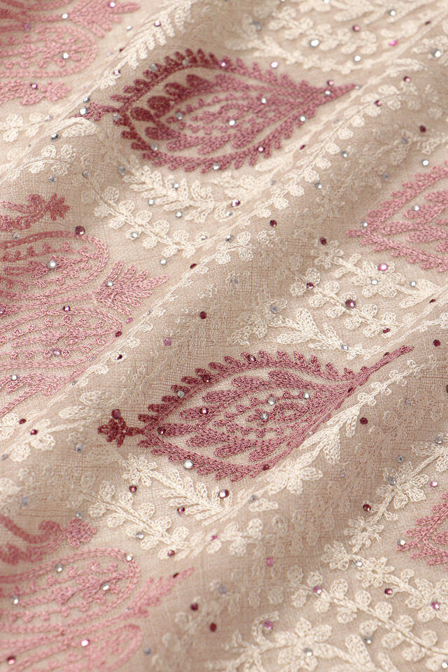 Wool Silk Shawl with Stone Dusty Rose Stone Embroider - 4