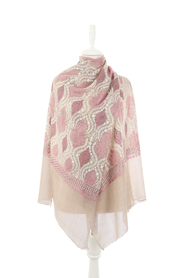 Wool Silk Shawl with Stone Dusty Rose Stone Embroider - 2