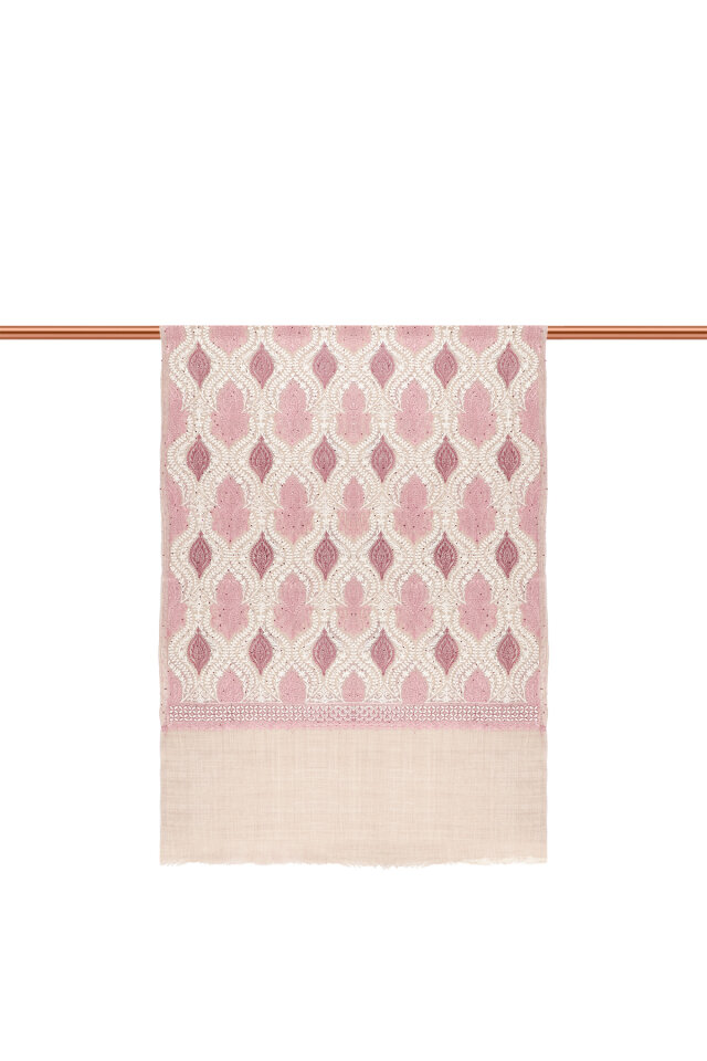 Wool Silk Shawl with Stone Dusty Rose Stone Embroider - 3