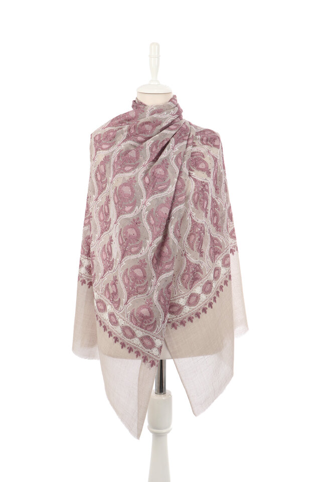 Wool Silk Shawl with Stone Dusty Rose Stone Embroider - 2