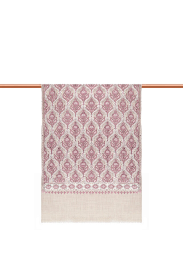 Wool Silk Shawl with Stone Dusty Rose Stone Embroider - 3