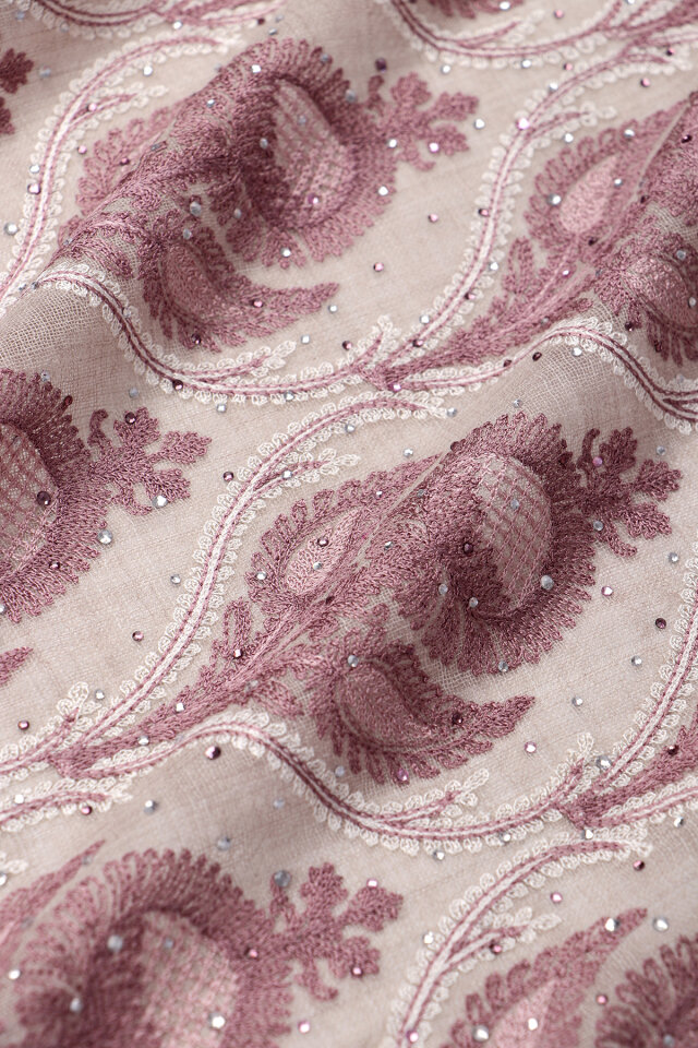 Wool Silk Shawl with Stone Dusty Rose Stone Embroider - 4