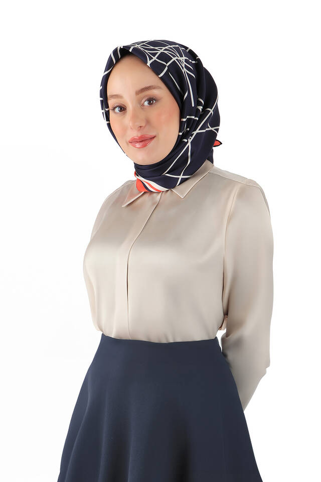 الأزرق الداكن صدى نمط حك الحرير وشاح - 2