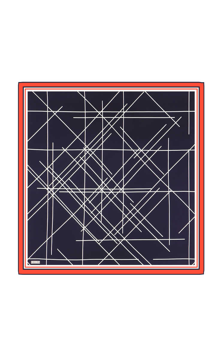 Lacivert Yankı Desen Twill İpek Eşarp