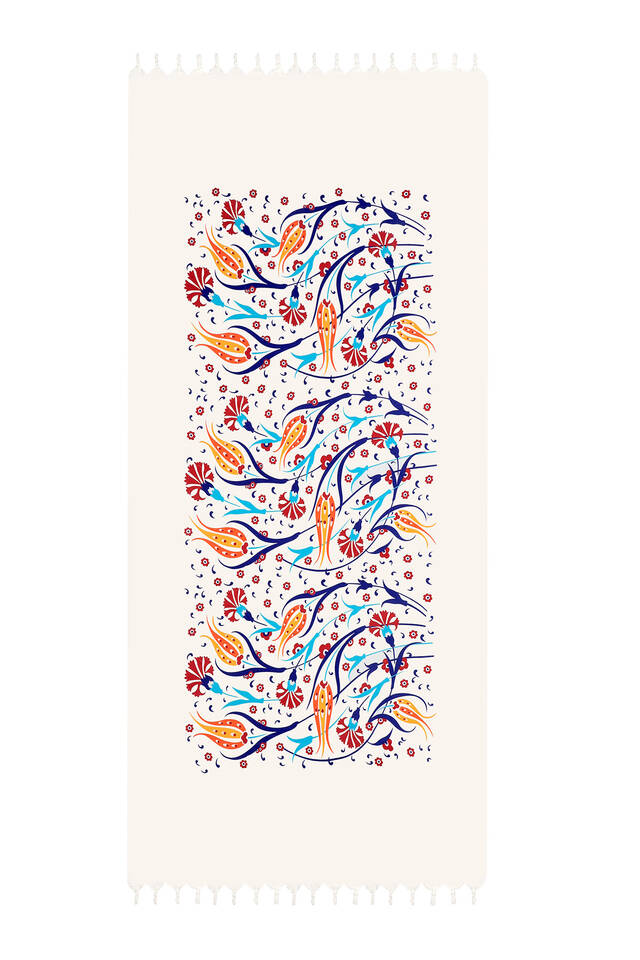 Yellow Red Printed Tulip Pattern Peshtemal - 2