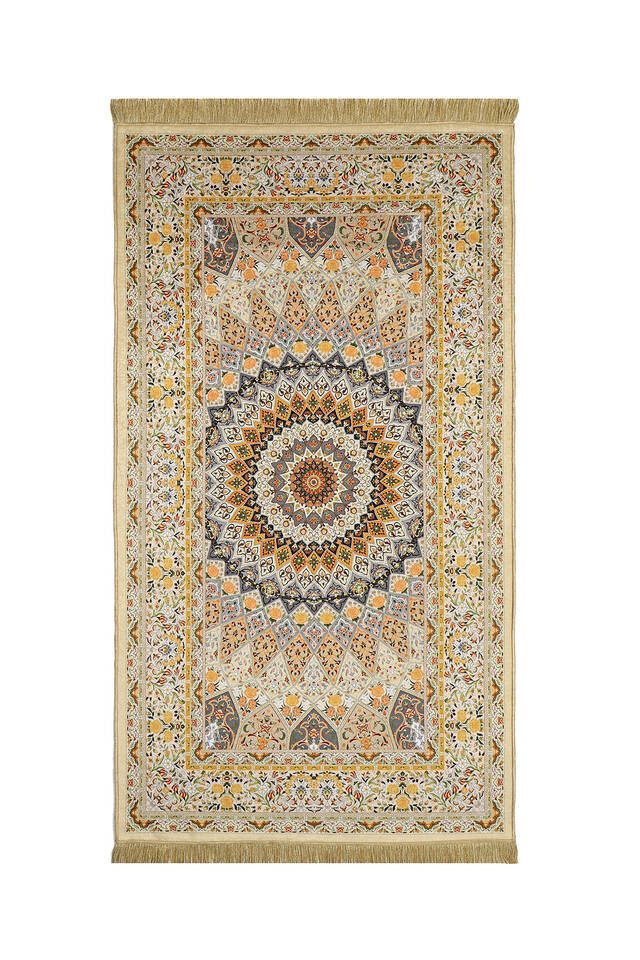 Yellow Velvet Carpet Prayer Rug - Bursa İpek