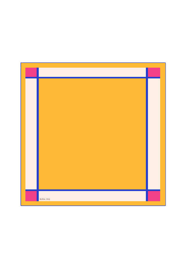 Yellow Wide Bordered Plain Silk Pocket Square - Bursa İpek