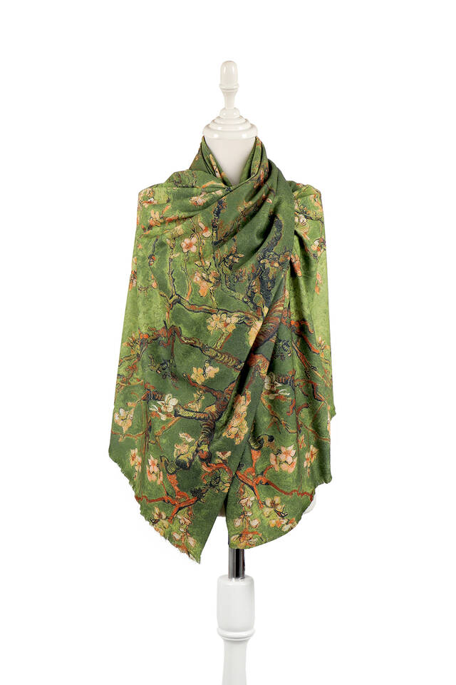Yeşil Badem Çiçeği Desen Kışlık Şal - 1