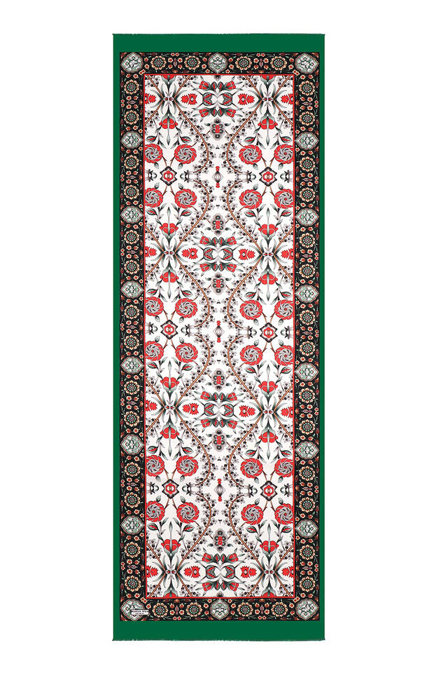 فولارد حرير بنمط سلجوق أسود أخضر - 4