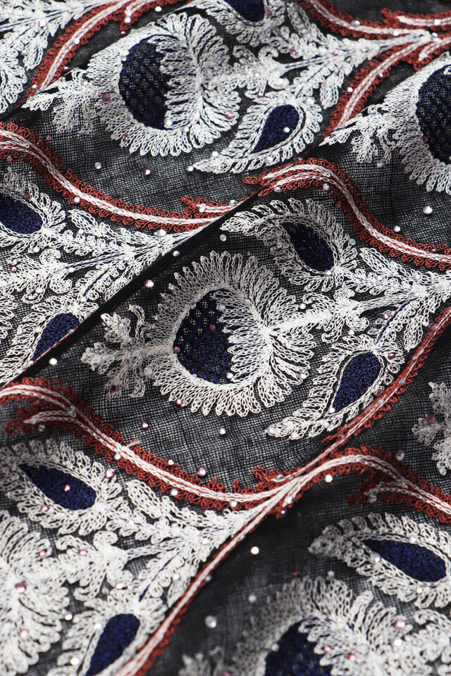 Black Chestnut Stone Embroidered Wool Silk Shawl - 4