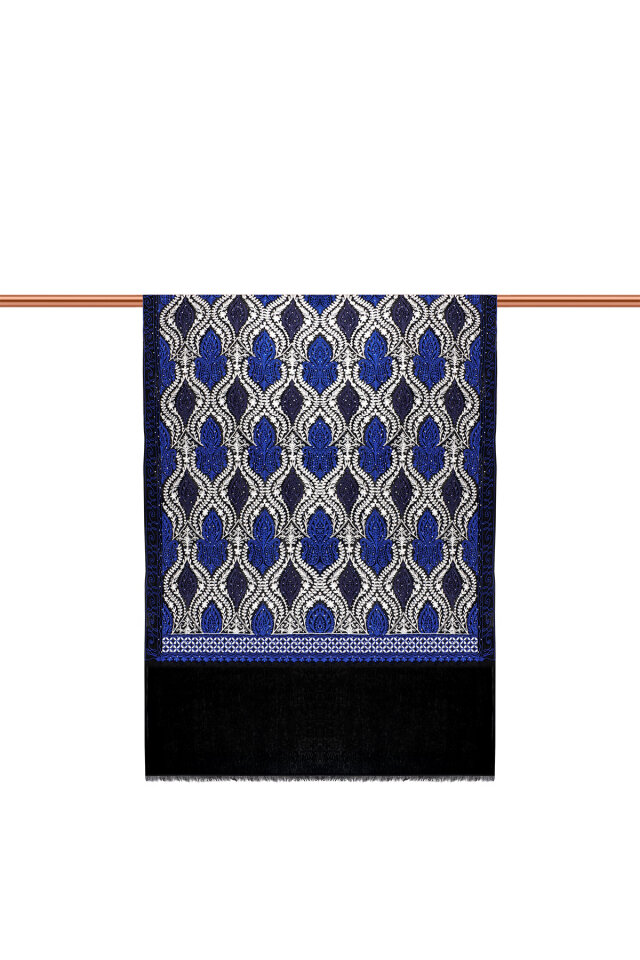 Black Saxe Stone Embroidered Wool Silk Shawl - 3