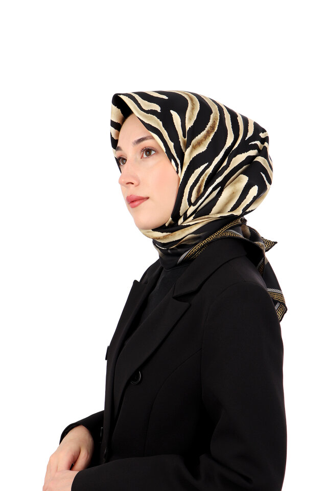 Gold Zebra Desen Twill İpek Eşarp 