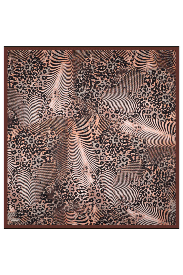 Chestnut Zebra Leopard Pattern Twill Silk Scarf - 3
