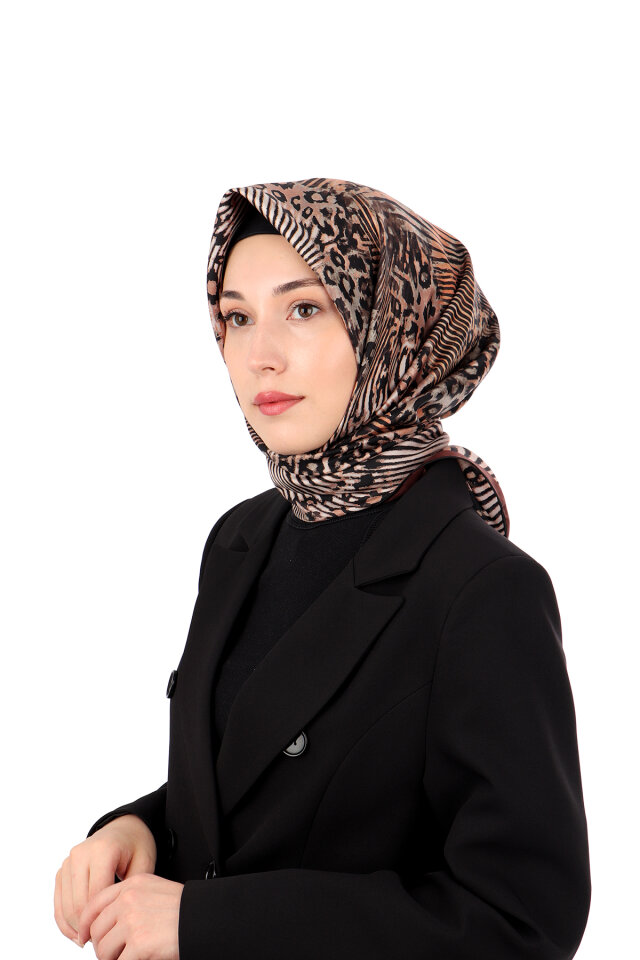 Chestnut Zebra Leopard Pattern Twill Silk Scarf 