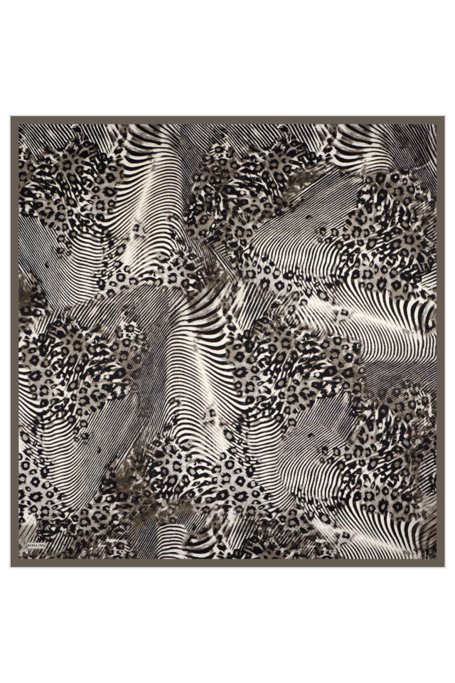 Smoke Zebra Leopard Pattern Twill Silk Scarf - 3