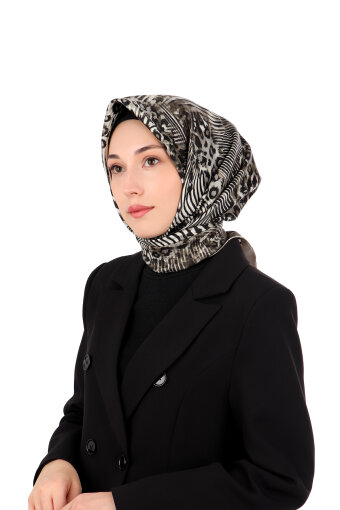 Smoke Zebra Leopard Pattern Twill Silk Scarf 