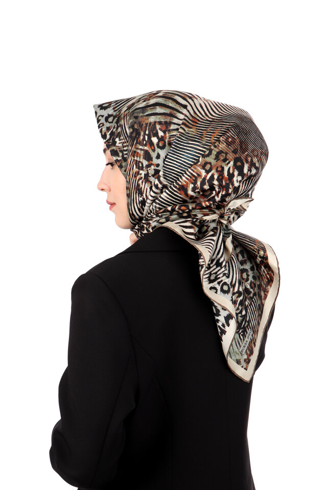 Green Zebra Leopard Pattern Twill Silk Scarf - 2