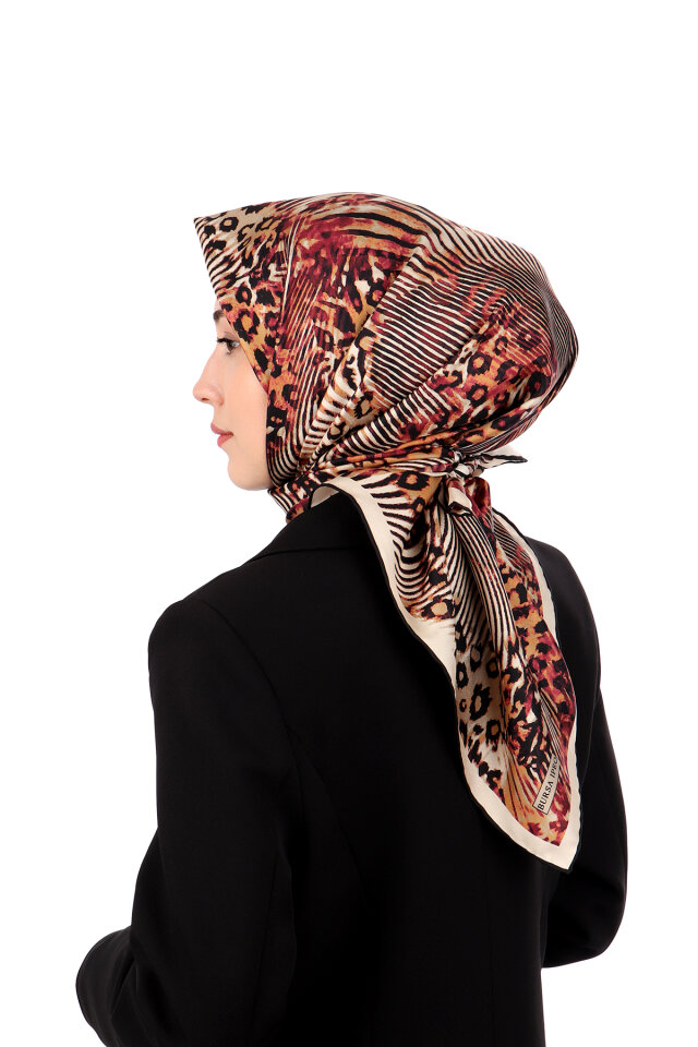Damson Zebra Leopard Pattern Twill Silk Scarf - 2