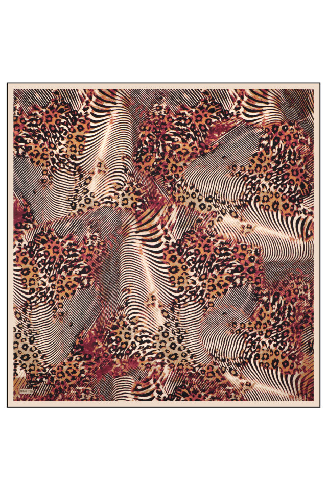 Damson Zebra Leopard Pattern Twill Silk Scarf - 3