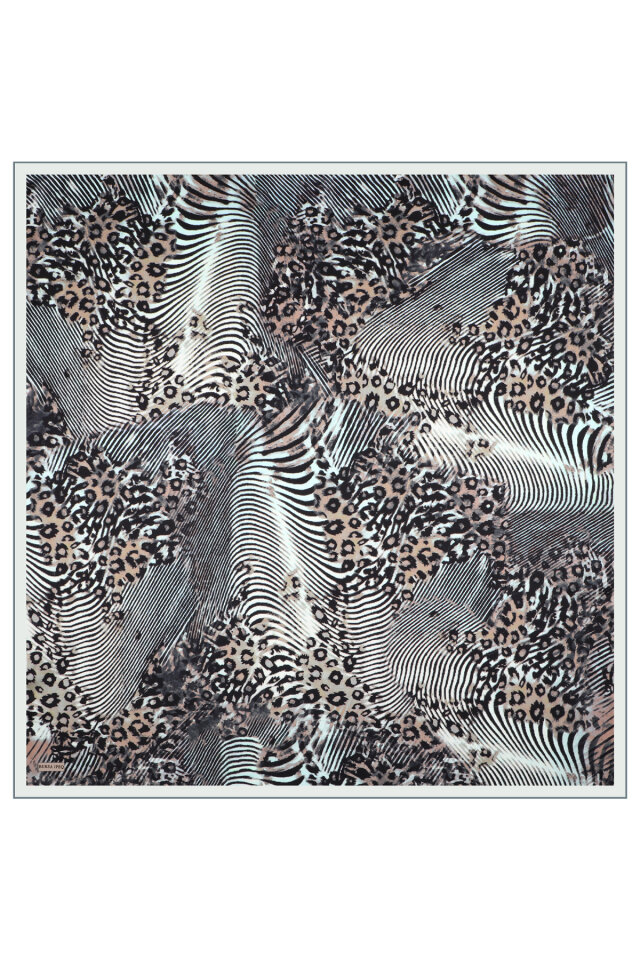 Aqua Green Zebra Leopard Pattern Twill Silk Scarf - 3