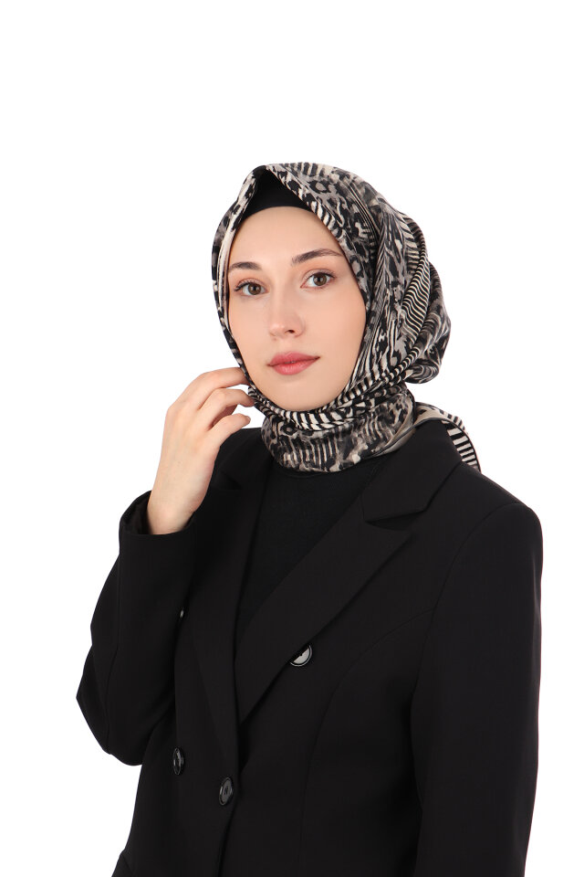 Grey Zebra Leopard Pattern Twill Silk Scarf 