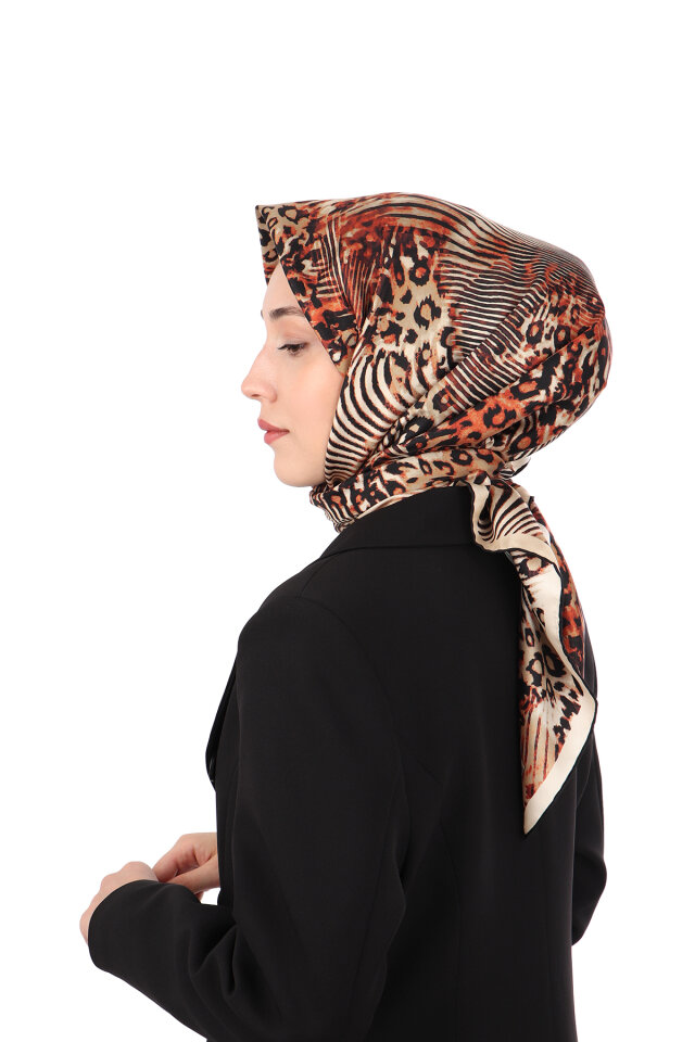 Orange Zebra Leopard Pattern Twill Silk Scarf - 2