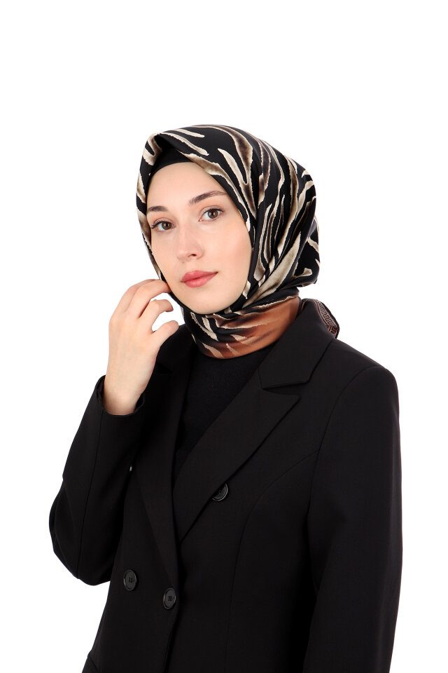 Copper Zebra Pattern Twill Silk Scarf 