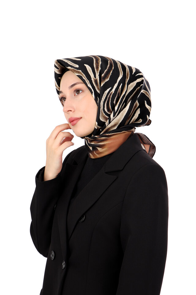 Copper Zebra Pattern Twill Silk Scarf - 2