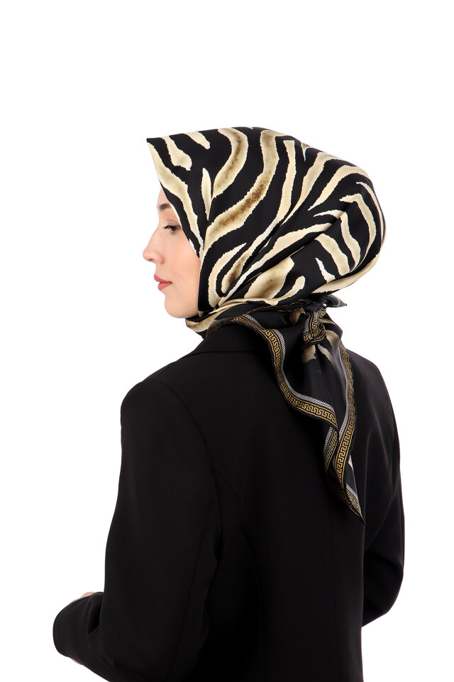 Gold Zebra Pattern Twill Silk Scarf - 2