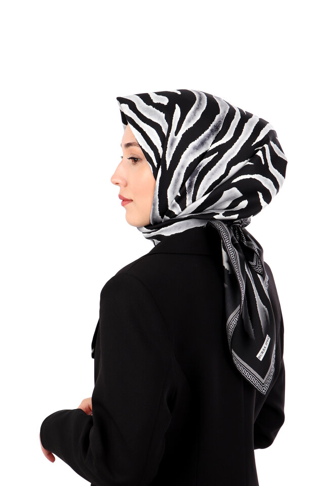 Gray Zebra Pattern Twill Silk Scarf - 2