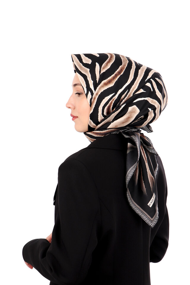 Salmon Zebra Pattern Twill Silk Scarf - 2