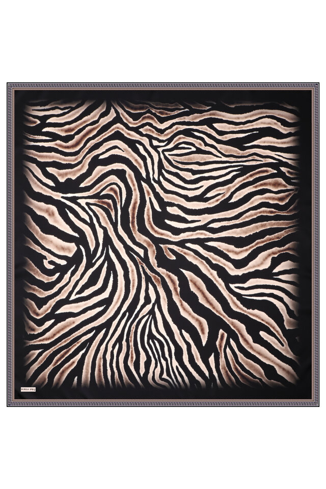 Salmon Zebra Pattern Twill Silk Scarf - 3