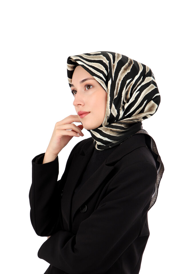 Stone Zebra Pattern Twill Silk Scarf - Bursa İpek
