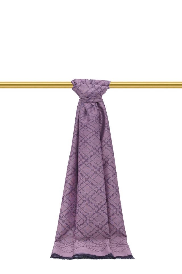 Ametist Zincir Desen Jakarlı İpek Şal - Bursa İpek