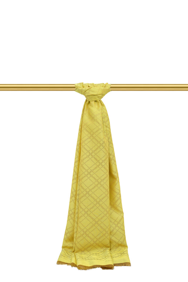 Asit Yeşil Zincir Desen Jakarlı İpek Şal - Bursa İpek