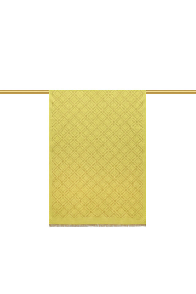 Asit Yeşil Zincir Desen Jakarlı İpek Şal - 2