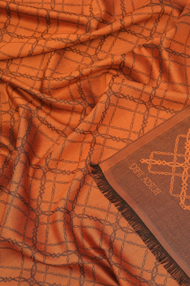 Kiremit Zincir Desen Jakarlı İpek Şal - 3