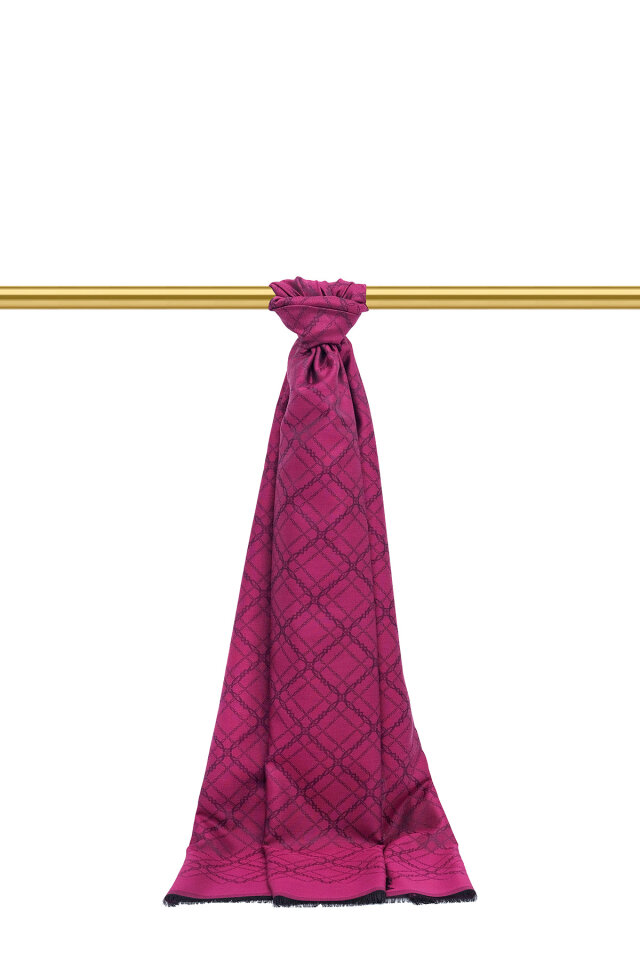 Koyu Fuşya Zincir Desen Jakarlı İpek Şal - Bursa İpek