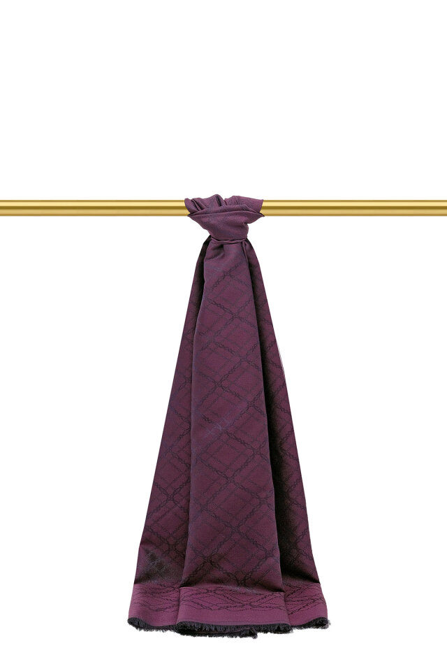 Mor Zincir Desen Jakarlı İpek Şal - Bursa İpek