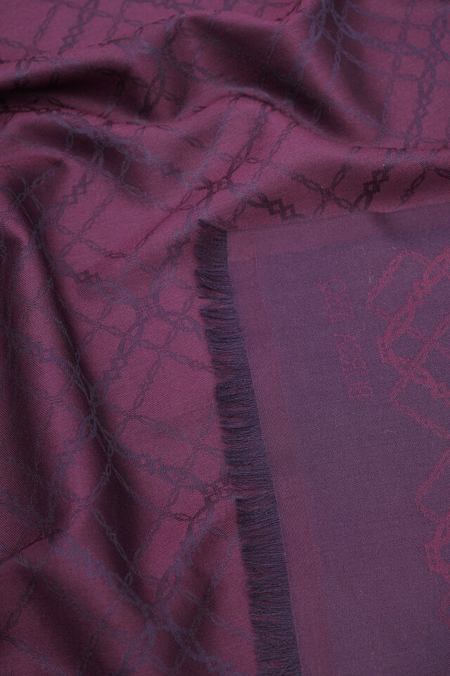 Mor Zincir Desen Jakarlı İpek Şal - 3