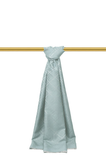 Su Yeşil Zincir Desen Jakarlı İpek Şal 