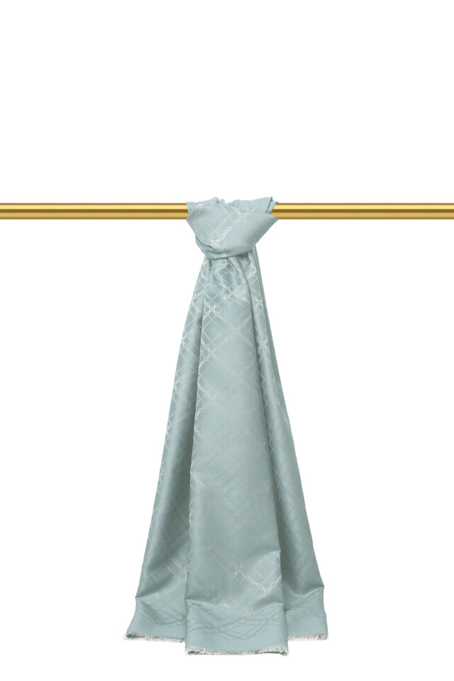 Su Yeşil Zincir Desen Jakarlı İpek Şal - Bursa İpek