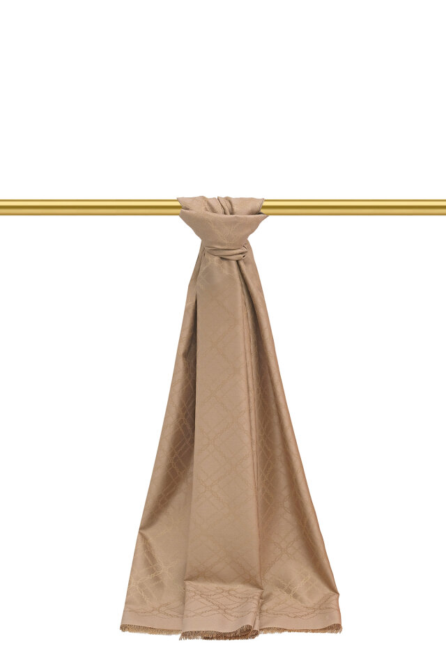 Sütlü Kahve Zincir Desen Jakarlı İpek Şal - Bursa İpek