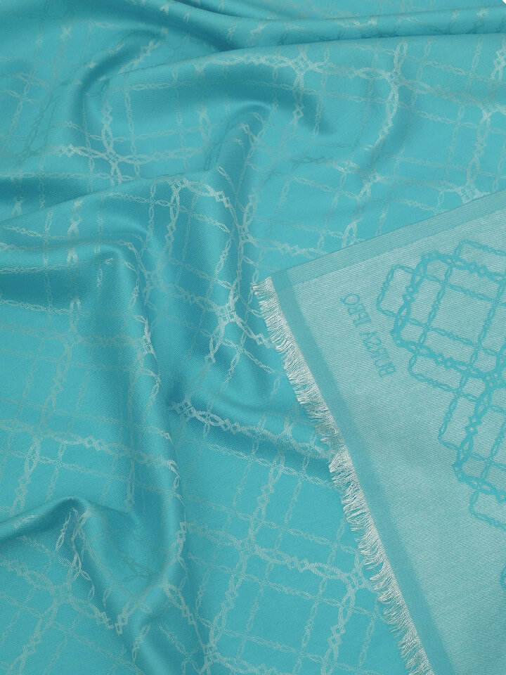 Turkuaz Zincir Desen Jakarlı İpek Şal - 3