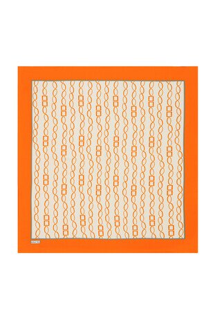 Turuncu Zincir Desen Twill İpek Eşarp 