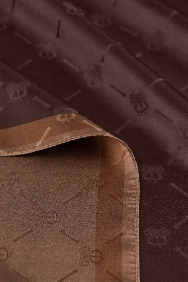 Acı Kahve Zincir Monogram Desen İpek Şal - 5